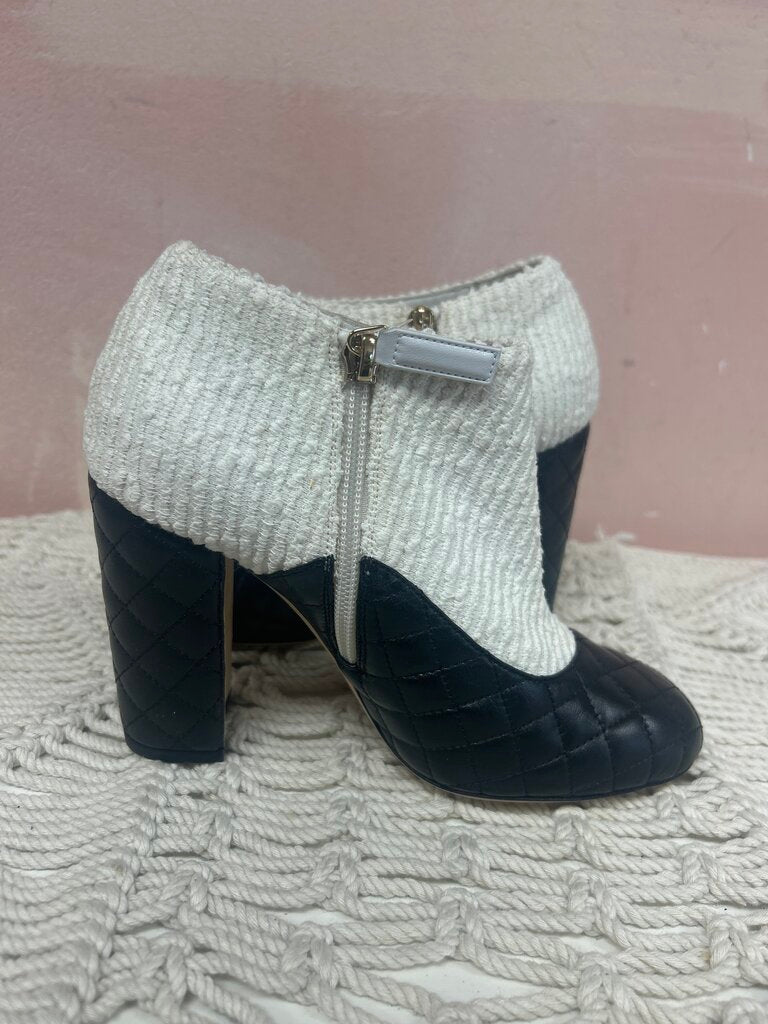 Chanel Interlocking CC Logo Tweed and Quilted Leather Boots