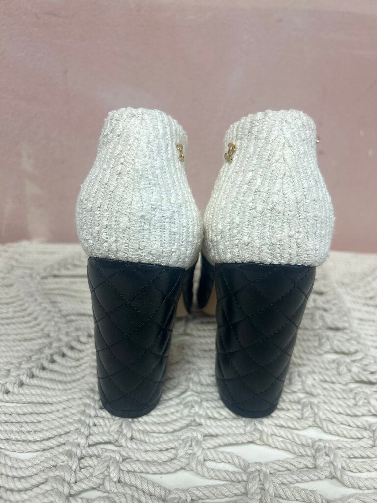 Chanel Interlocking CC Logo Tweed and Quilted Leather Boots