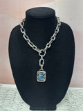David Yurman Blue Topaz Two-Tone Pendant (Sterling Silver and 18k Gold) Bamboo Chain Necklace