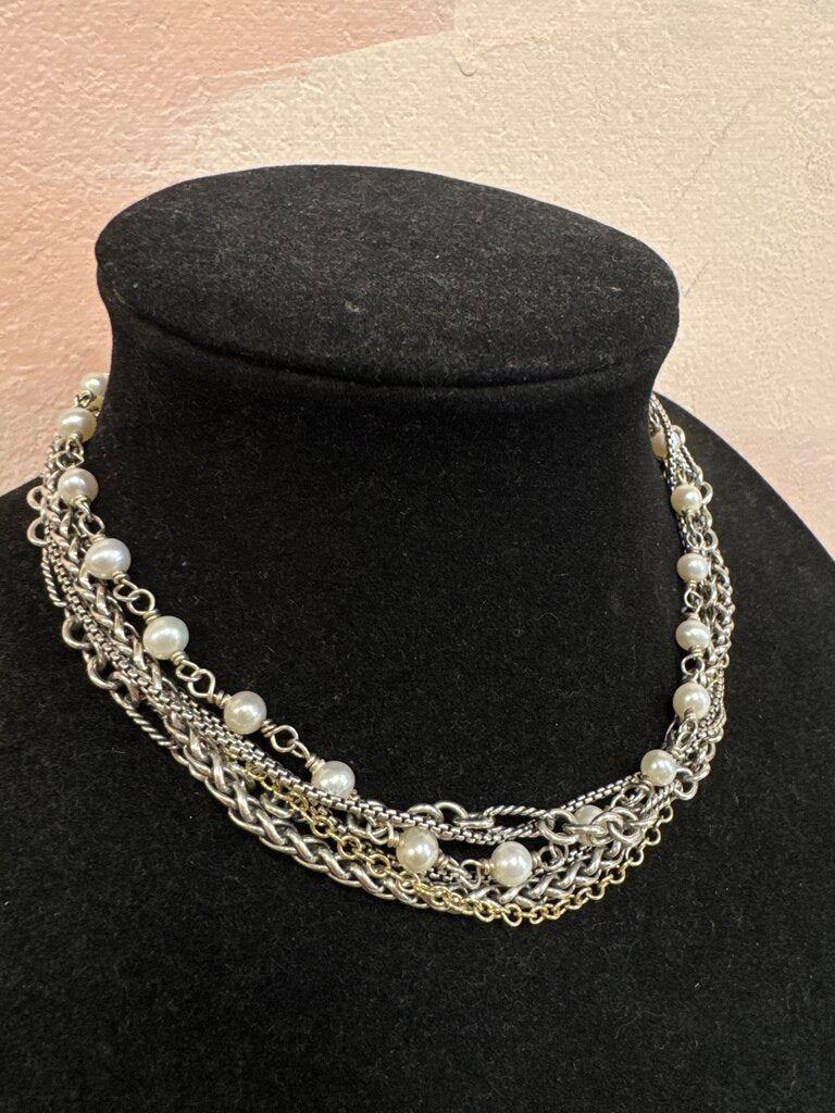 David Yurman Two Tone Multi Strang Pearl Choker