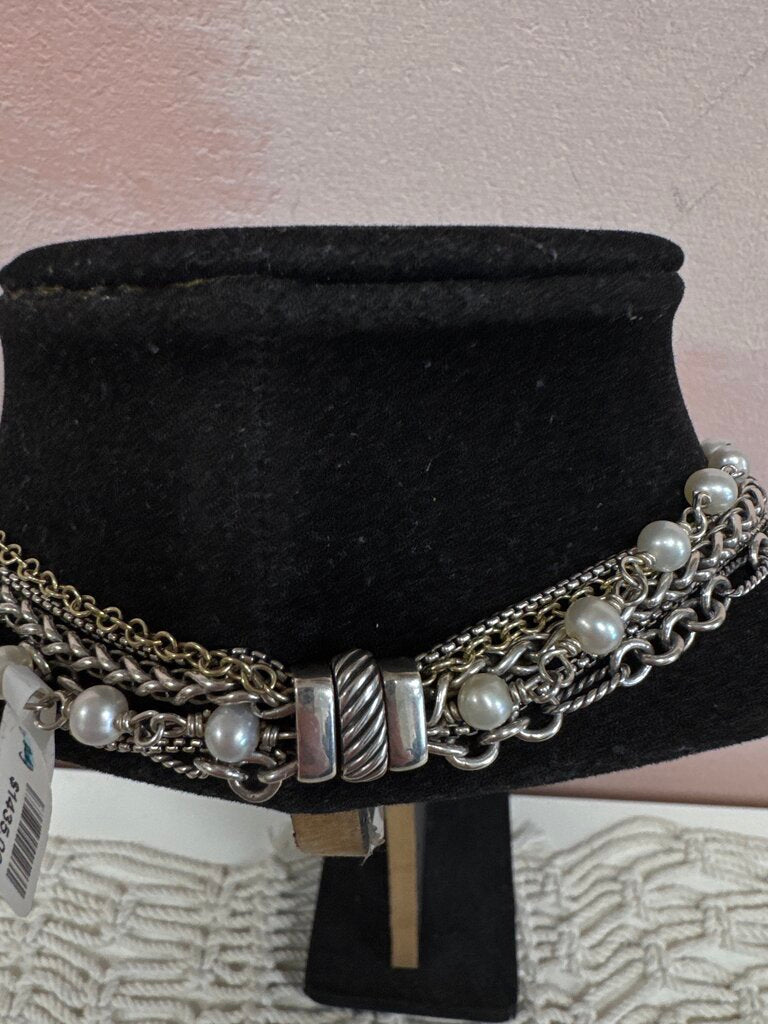 David Yurman Two Tone Multi Strang Pearl Choker