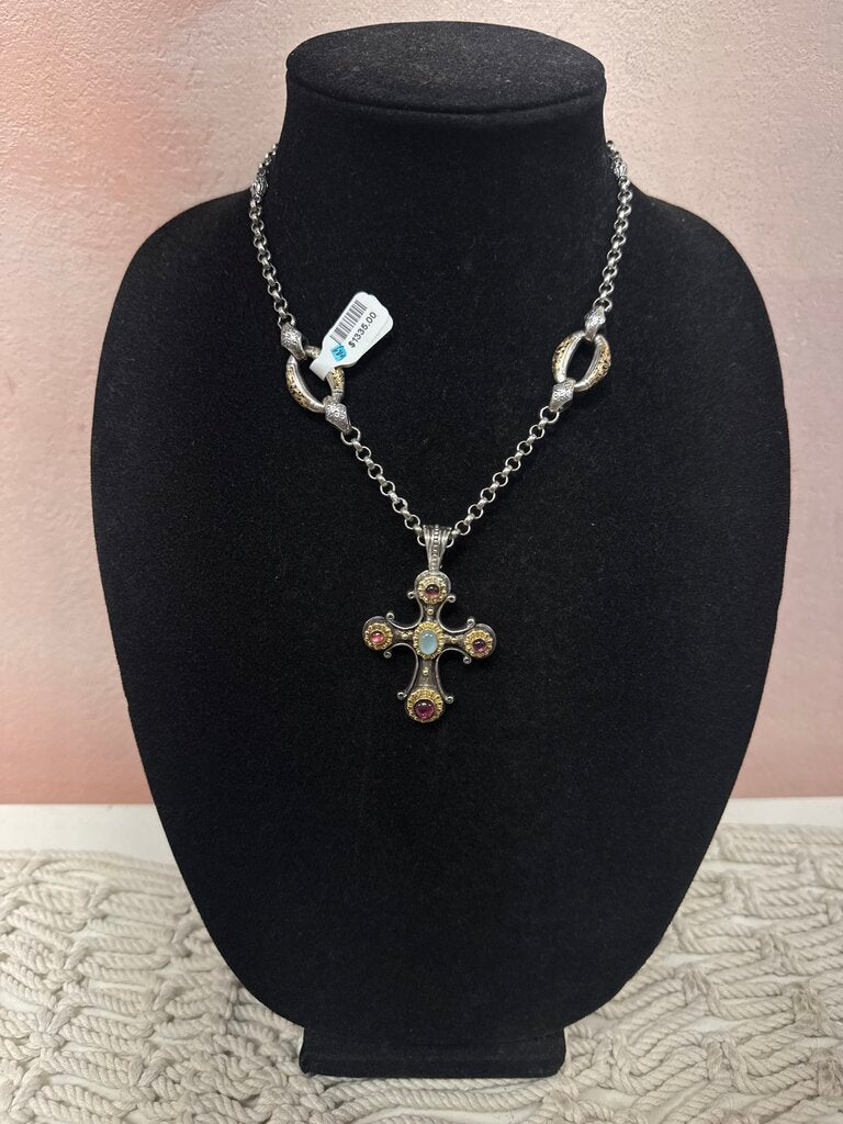 Konstantino Two Tone Tourmaline and Topaz Cross Pendant Necklace