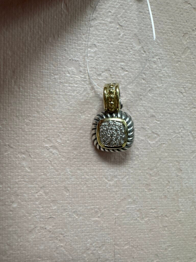 David Yurman Two Tone Square Diamond Enhancer Pendant