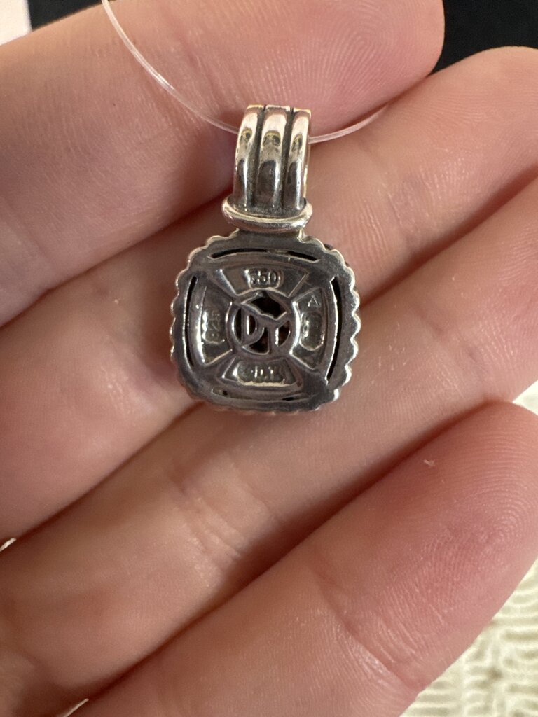 David Yurman Two Tone Square Diamond Enhancer Pendant