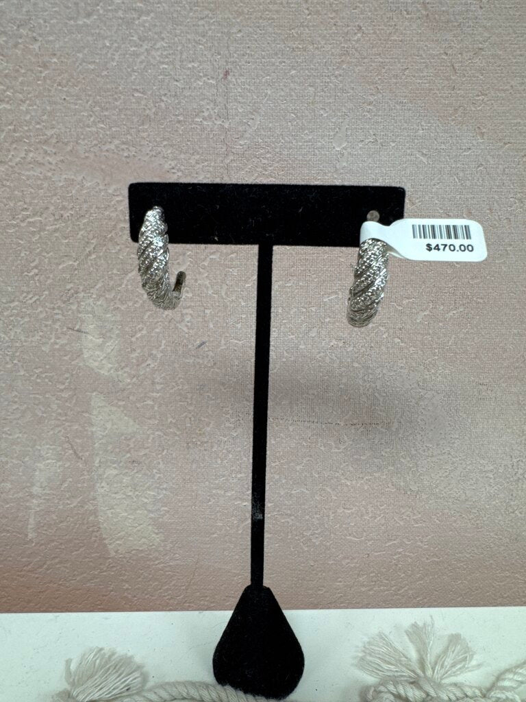 John Hardy Sterling Silver and Diamond Cable Hoop Earring (no original backs)