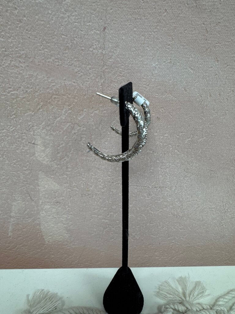 John Hardy Sterling Silver and Diamond Cable Hoop Earring (no original backs)