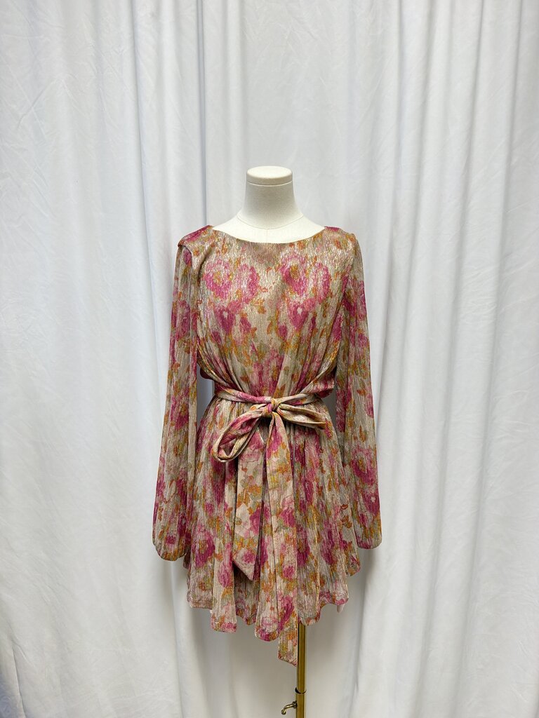 Dress The Population Belted Metallic Floral Dress