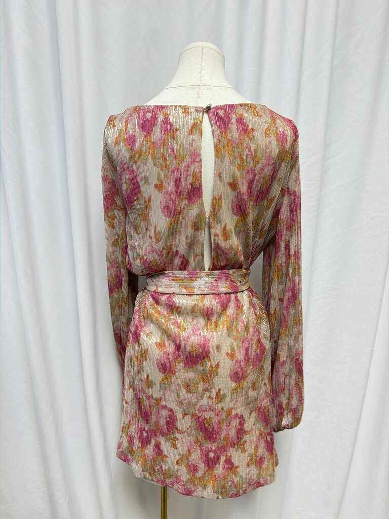 Dress The Population Belted Metallic Floral Dress