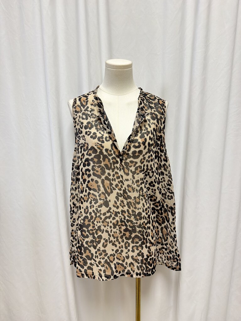 L'Agence Animal Print Sleeveless V-Neck Shell