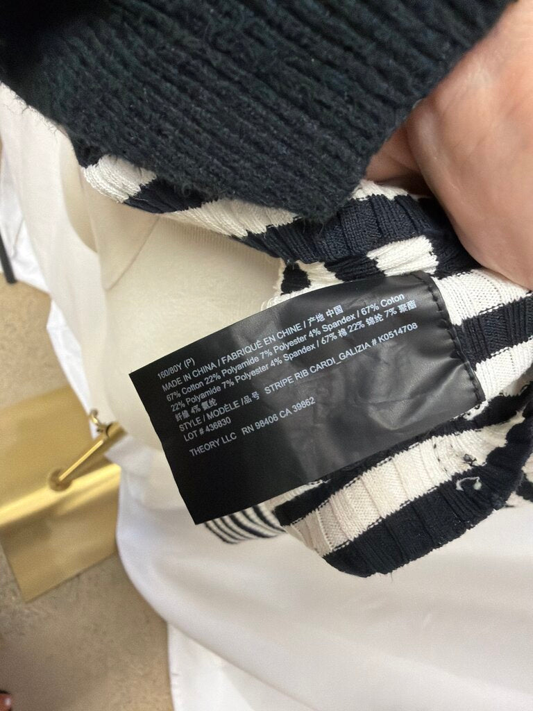 Theory Ribbed Crew Neck Button Up Sweater