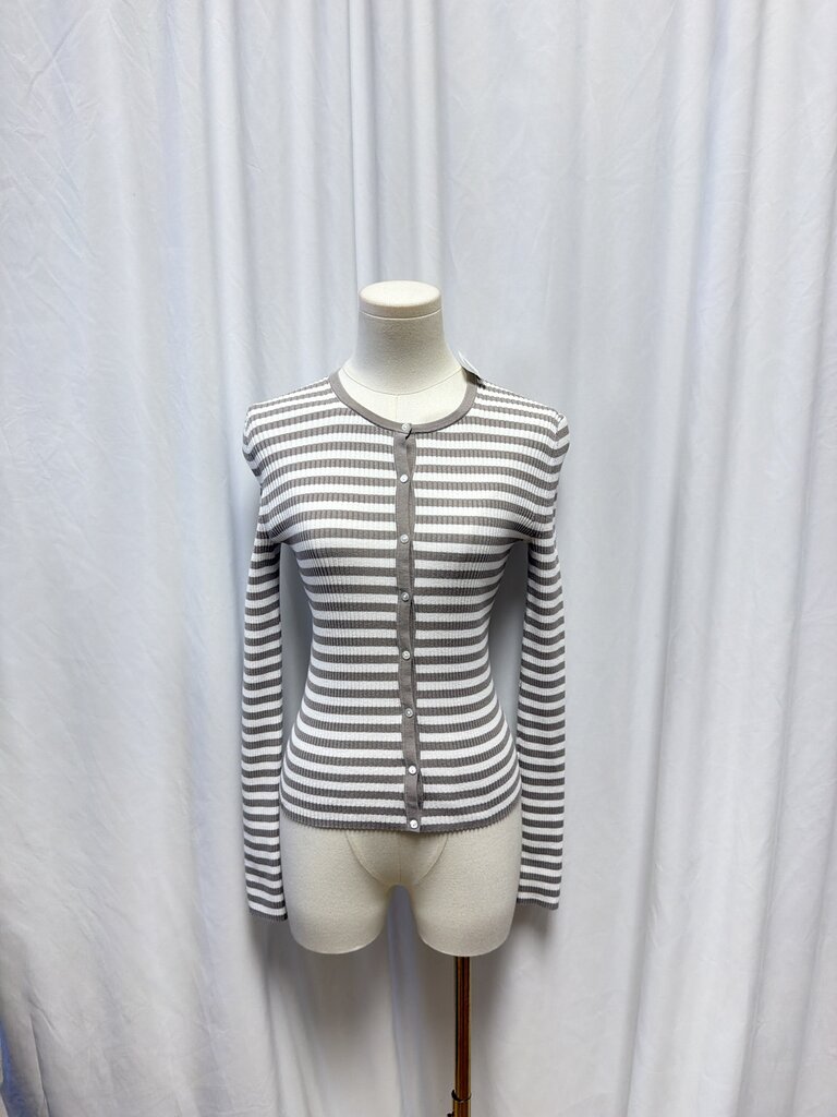 Theory Ribbed Crew Neck Button Up Sweater