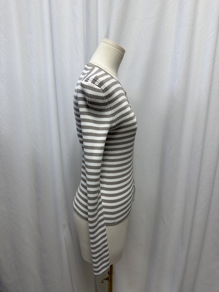 Theory Ribbed Crew Neck Button Up Sweater