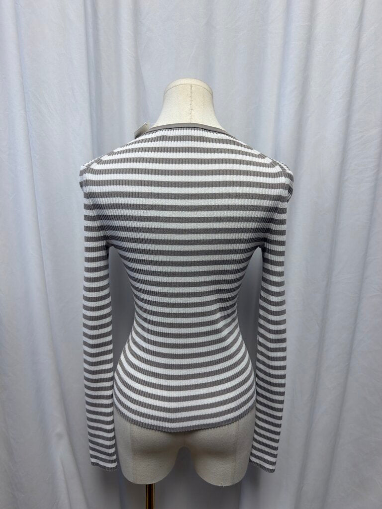 Theory Ribbed Crew Neck Button Up Sweater