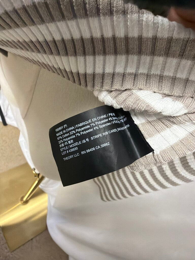 Theory Ribbed Crew Neck Button Up Sweater