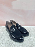 Wonders Fly Black Patent Lug Sole Wedge Loafer
