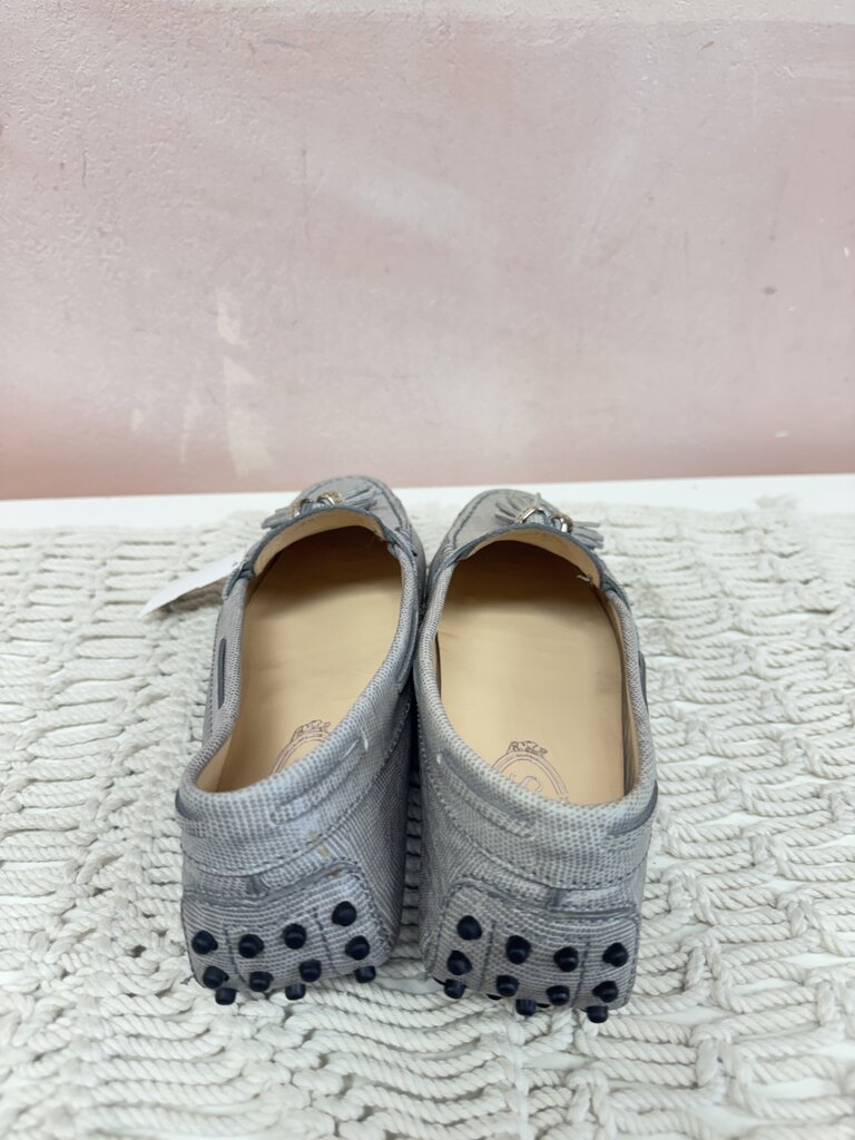 Tod's Grey Embossed Leather Tassel Loafers