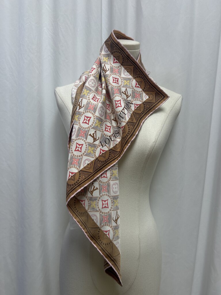 Louis Vuitton Tan/Pink Silk Square Scarf