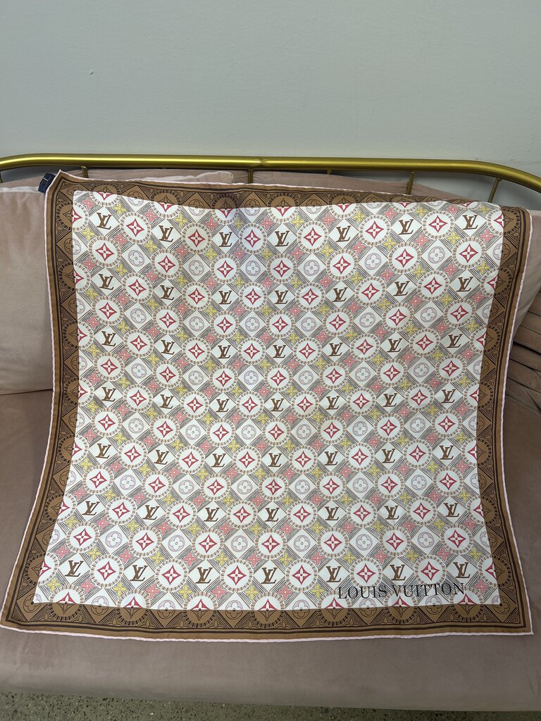 Louis Vuitton Tan/Pink Silk Square Scarf