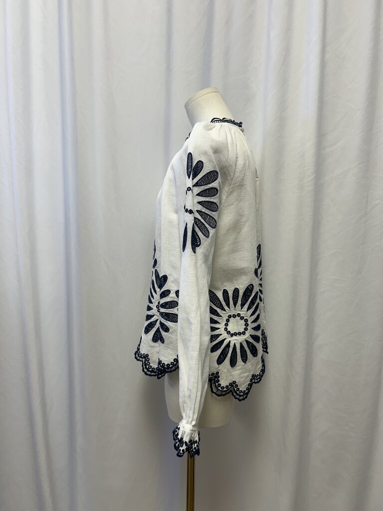 Ulla Johnson Linen/Cotton Blend Embroidered Puff Sleeve Top
