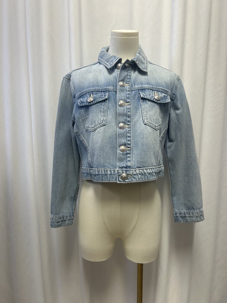 L'Agence Cropped Light Wash Denim Jacket