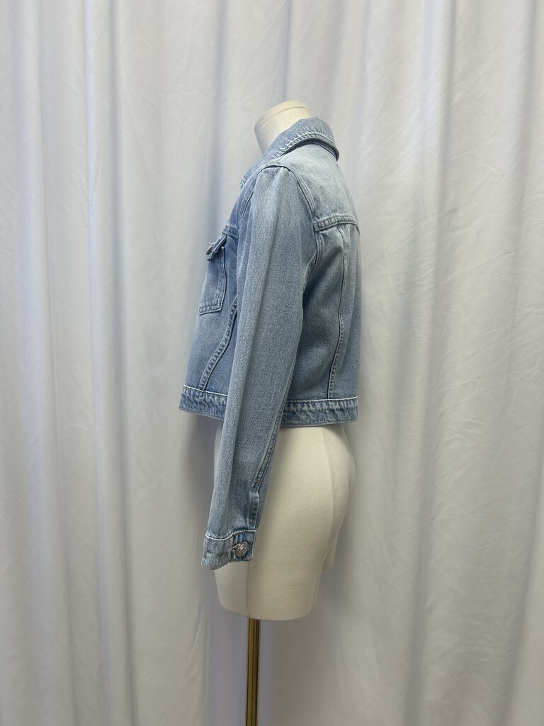 L'Agence Cropped Light Wash Denim Jacket