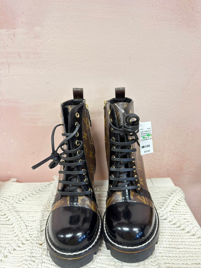 LV Monogram Lace Up Boots w/Dust Bag (as is)