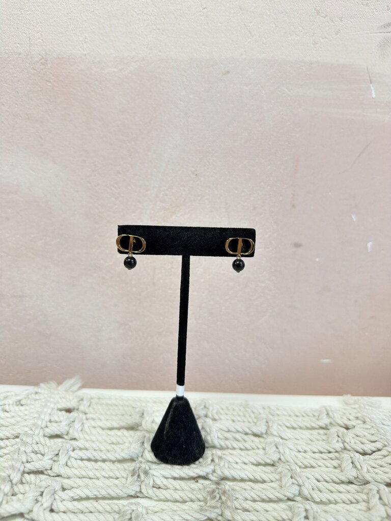 Dior Mini CD Earrings w/Black Resin Pearl w/Box