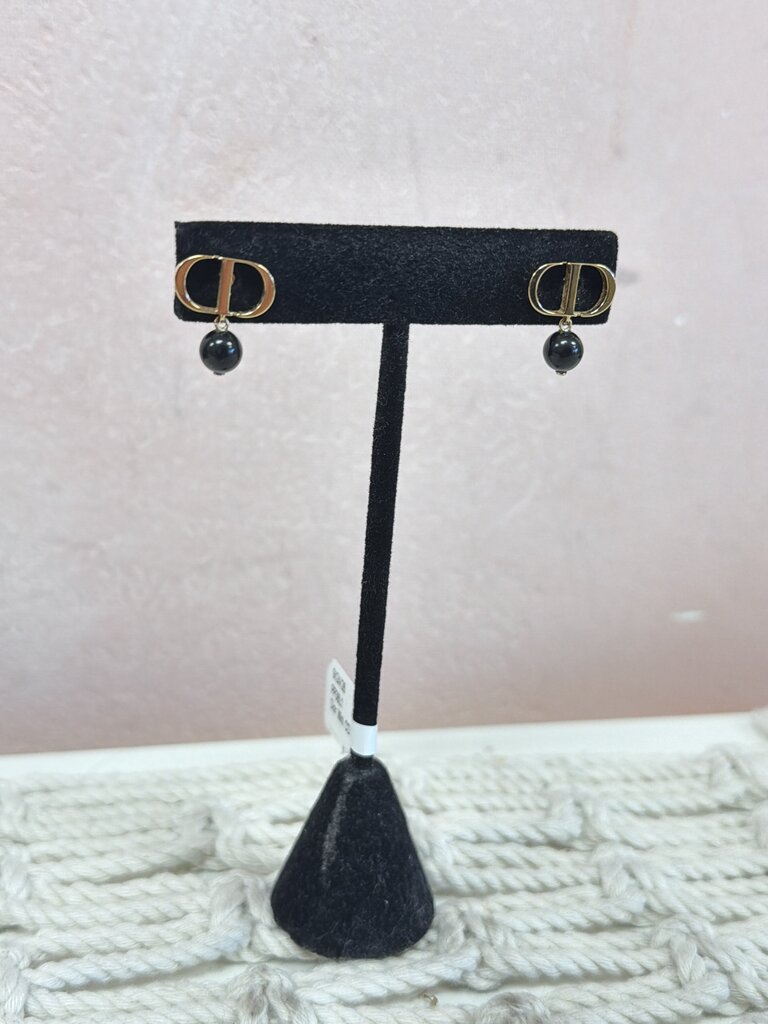 Dior Mini CD Earrings w/Black Resin Pearl w/Box
