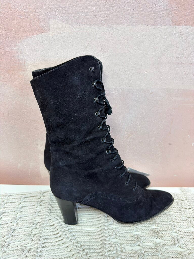 Gucci Black Suede Lace Up Boots