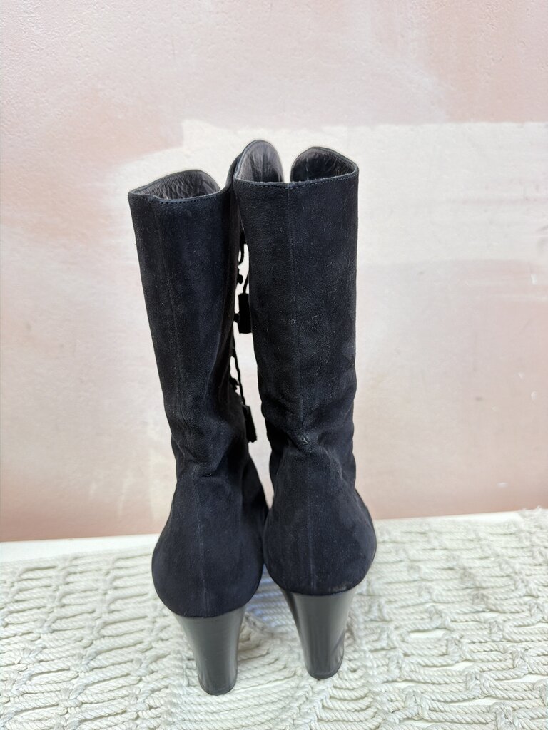 Gucci Black Suede Lace Up Boots