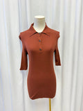 Prada Rust Ribbed Fitted Knit Polo