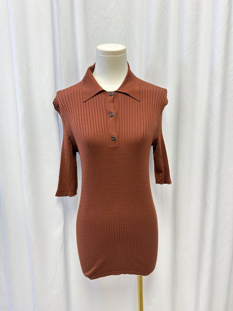 Prada Rust Ribbed Fitted Knit Polo