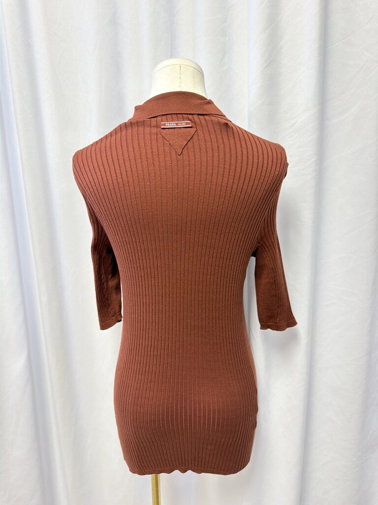 Prada Rust Ribbed Fitted Knit Polo