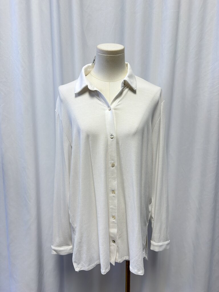 Eileen Fisher White Long Sleeve Jersey Button Up