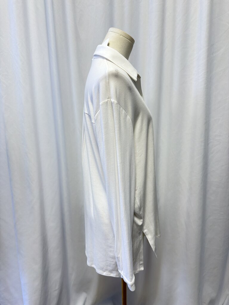 Eileen Fisher White Long Sleeve Jersey Button Up