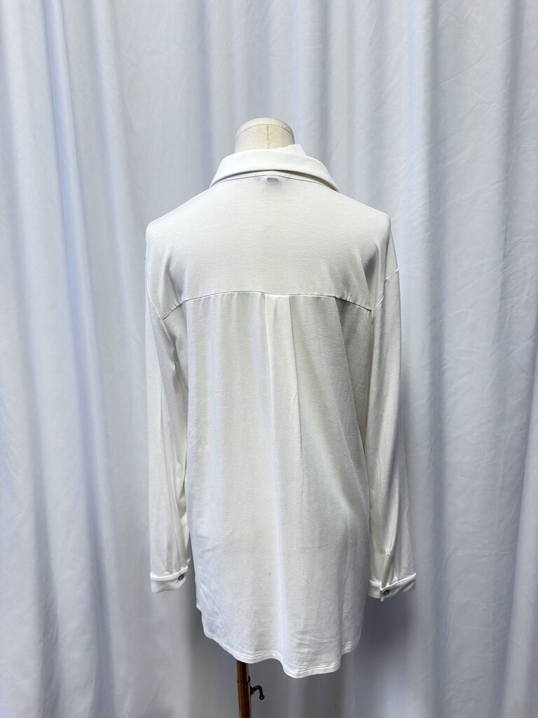 Eileen Fisher White Long Sleeve Jersey Button Up