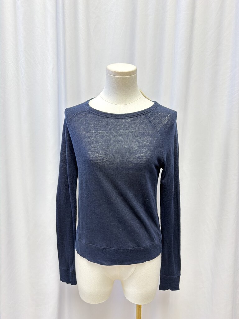Vince Navy Linen Long Sleeve Top