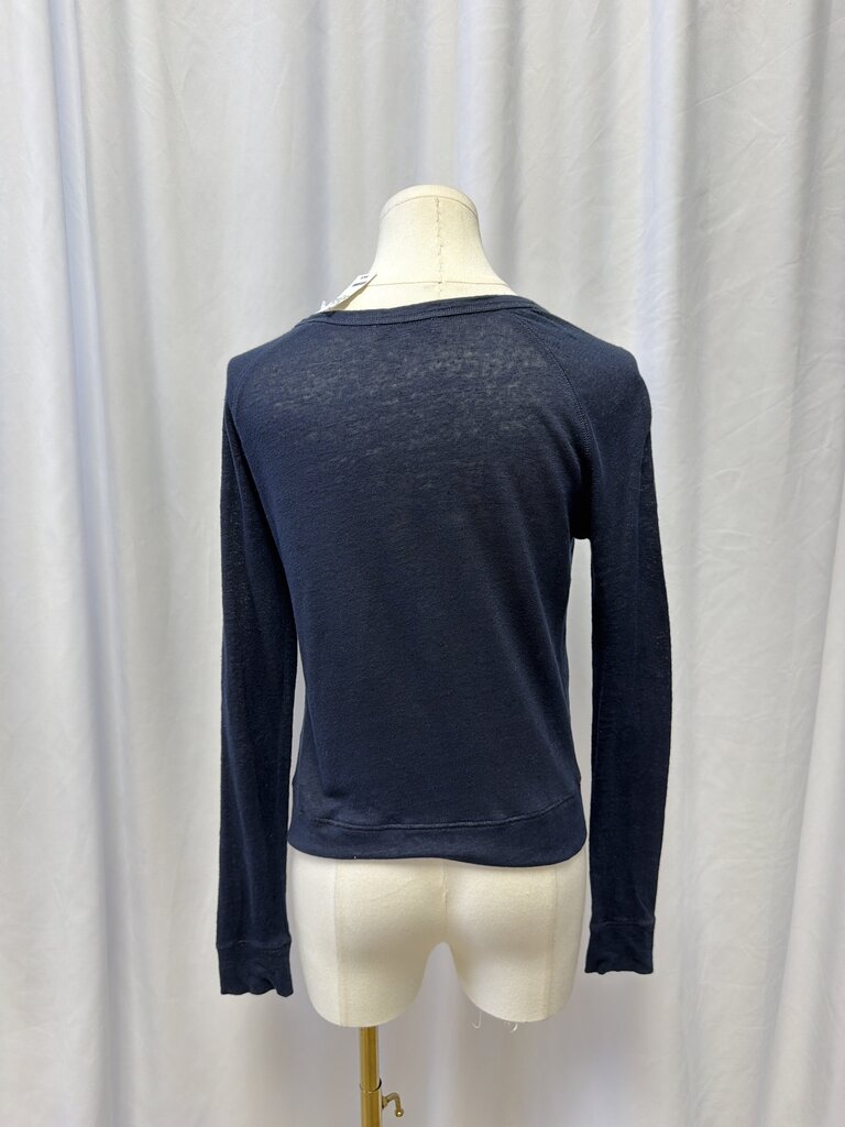 Vince Navy Linen Long Sleeve Top