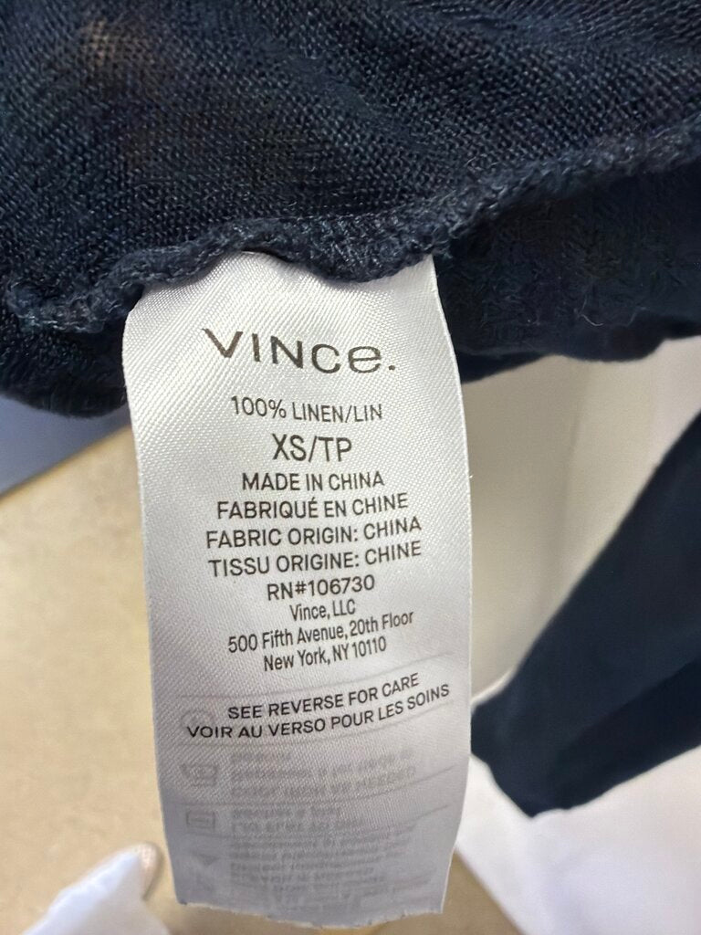 Vince Navy Linen Long Sleeve Top