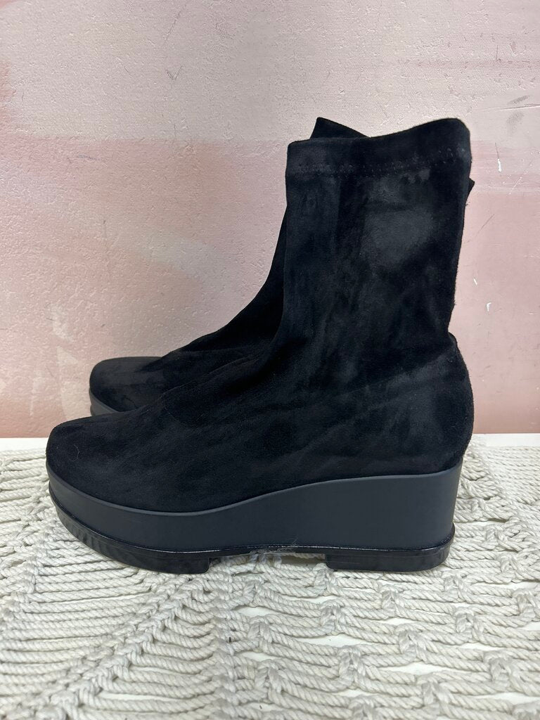 Robert Clergerie Black Suede Wedge Heel Booties