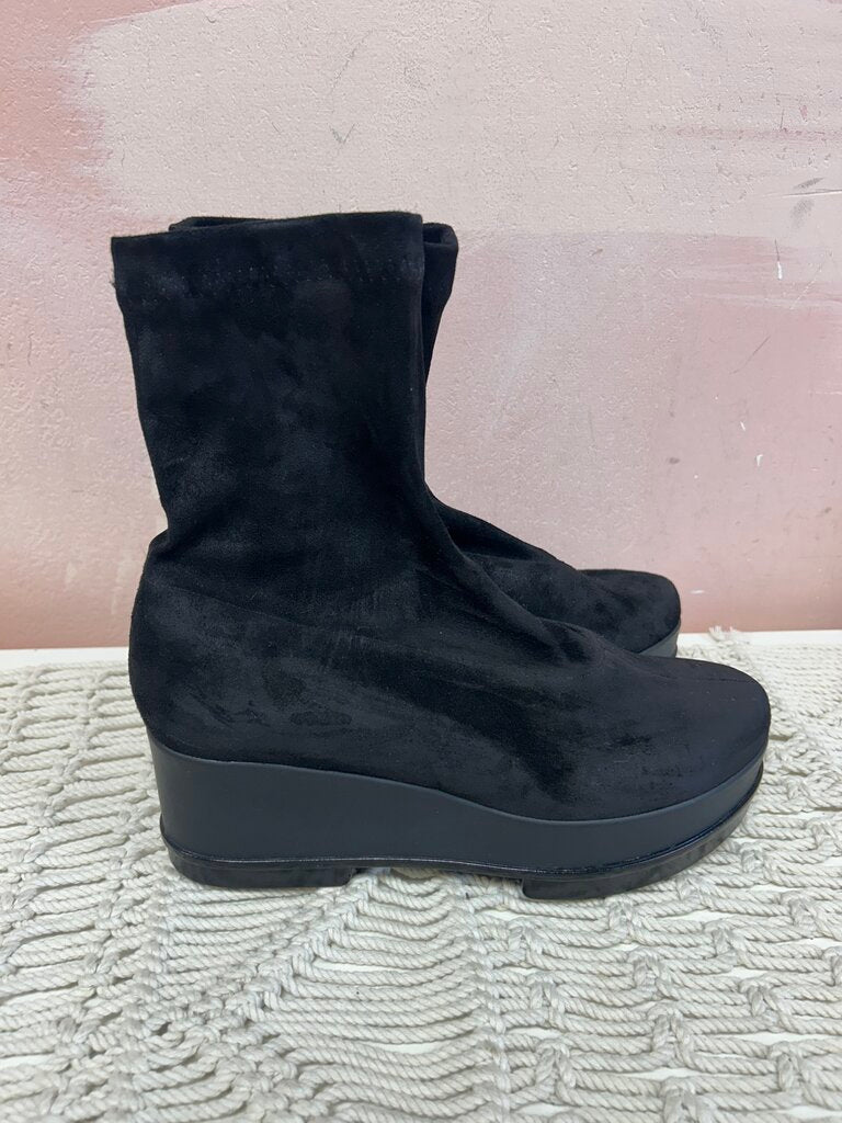 Robert Clergerie Black Suede Wedge Heel Booties