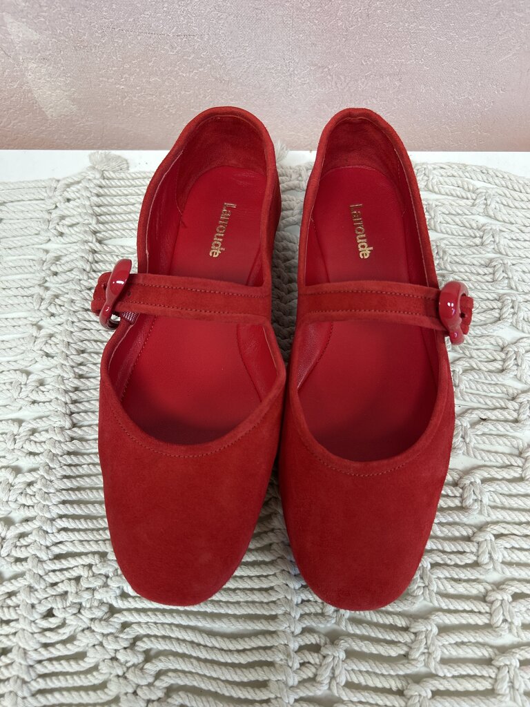 Larroude Red Sued Mary Janes w/Dustbags