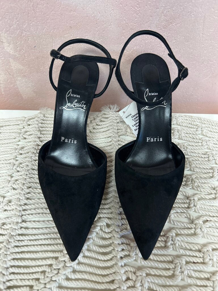 Christian Louboutin Black Suede Ankle Strap Heels