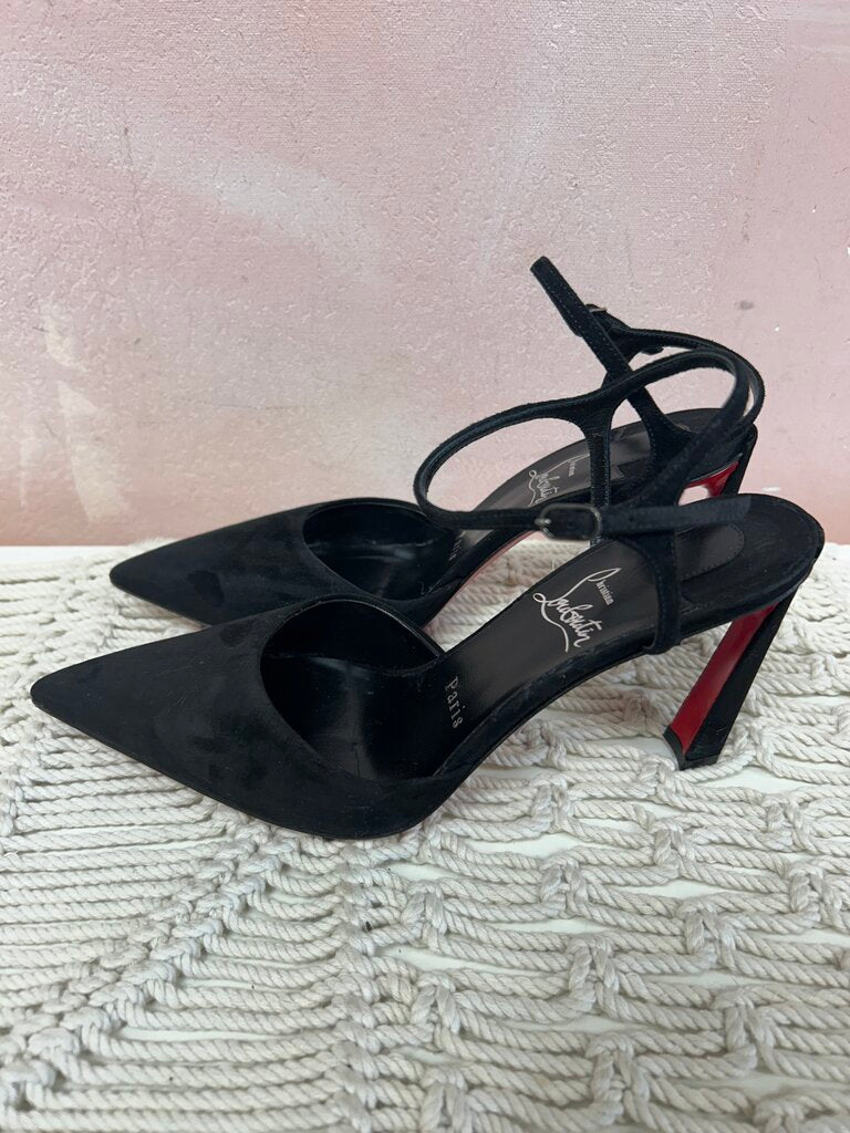 Christian Louboutin Black Suede Ankle Strap Heels