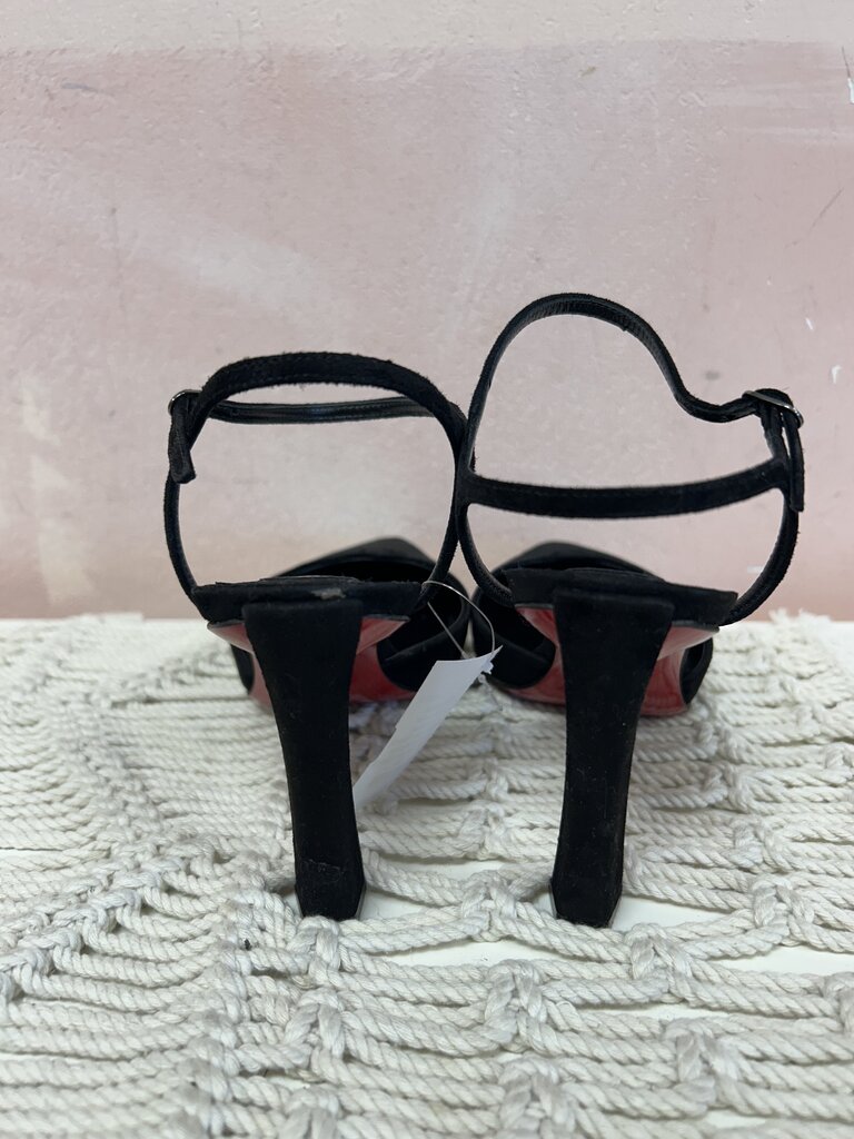 Christian Louboutin Black Suede Ankle Strap Heels