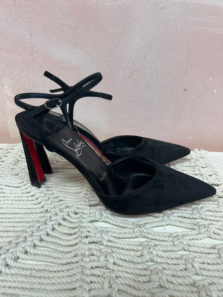 Christian Louboutin Black Suede Ankle Strap Heels