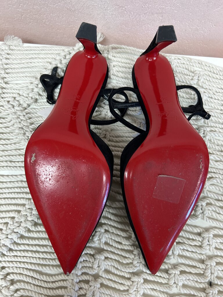 Christian Louboutin Black Suede Ankle Strap Heels