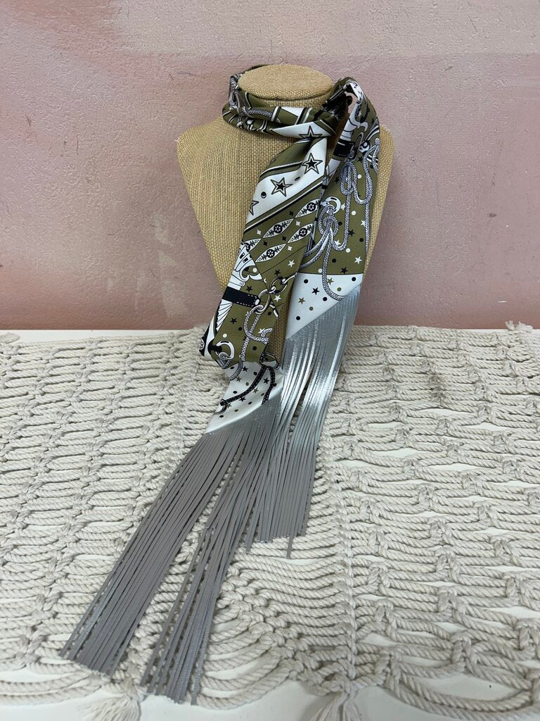 Hermes Bandana Leather Fringe Twilly (Pristine Condition) w/box