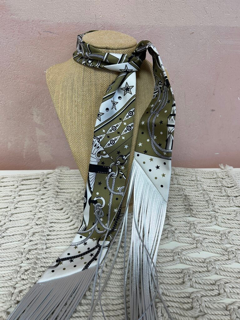 Hermes Bandana Leather Fringe Twilly (Pristine Condition) w/box