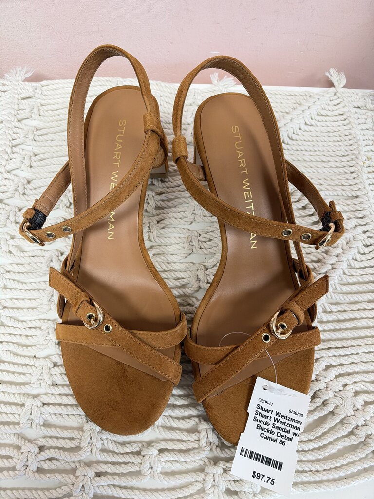 Stuart Weitzman Suede Sandal w/ Buckle Detail
